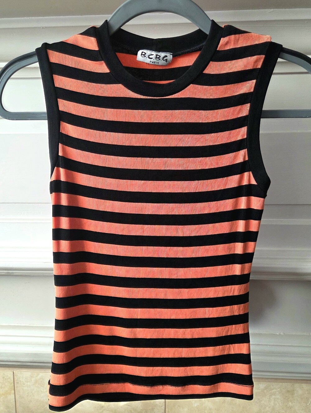 VINTAGE Y2K BCBG Paris Striped Sleeveless Knit Tank Top Black Coral XS